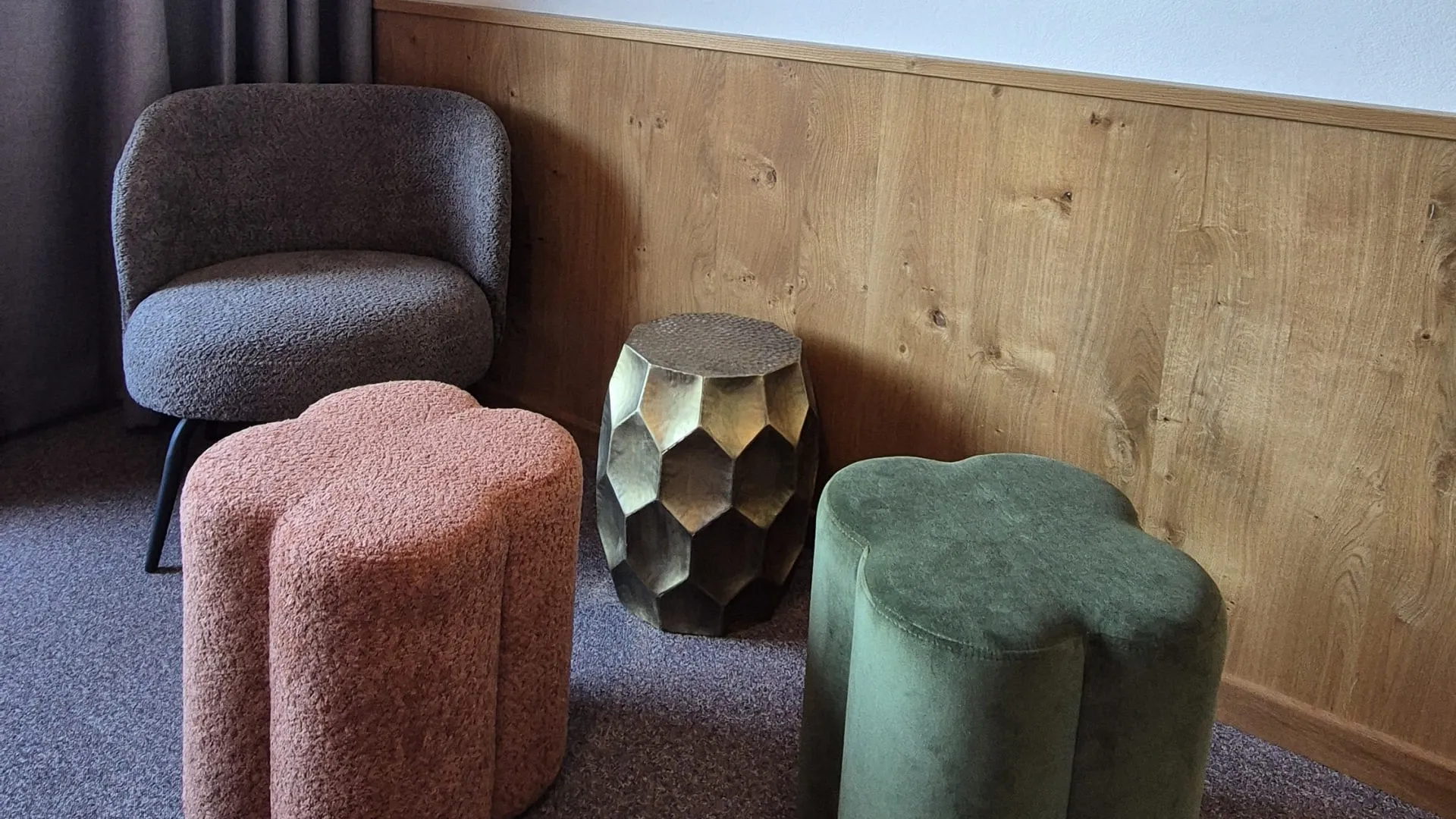 Interior view with seating and decorative wall features